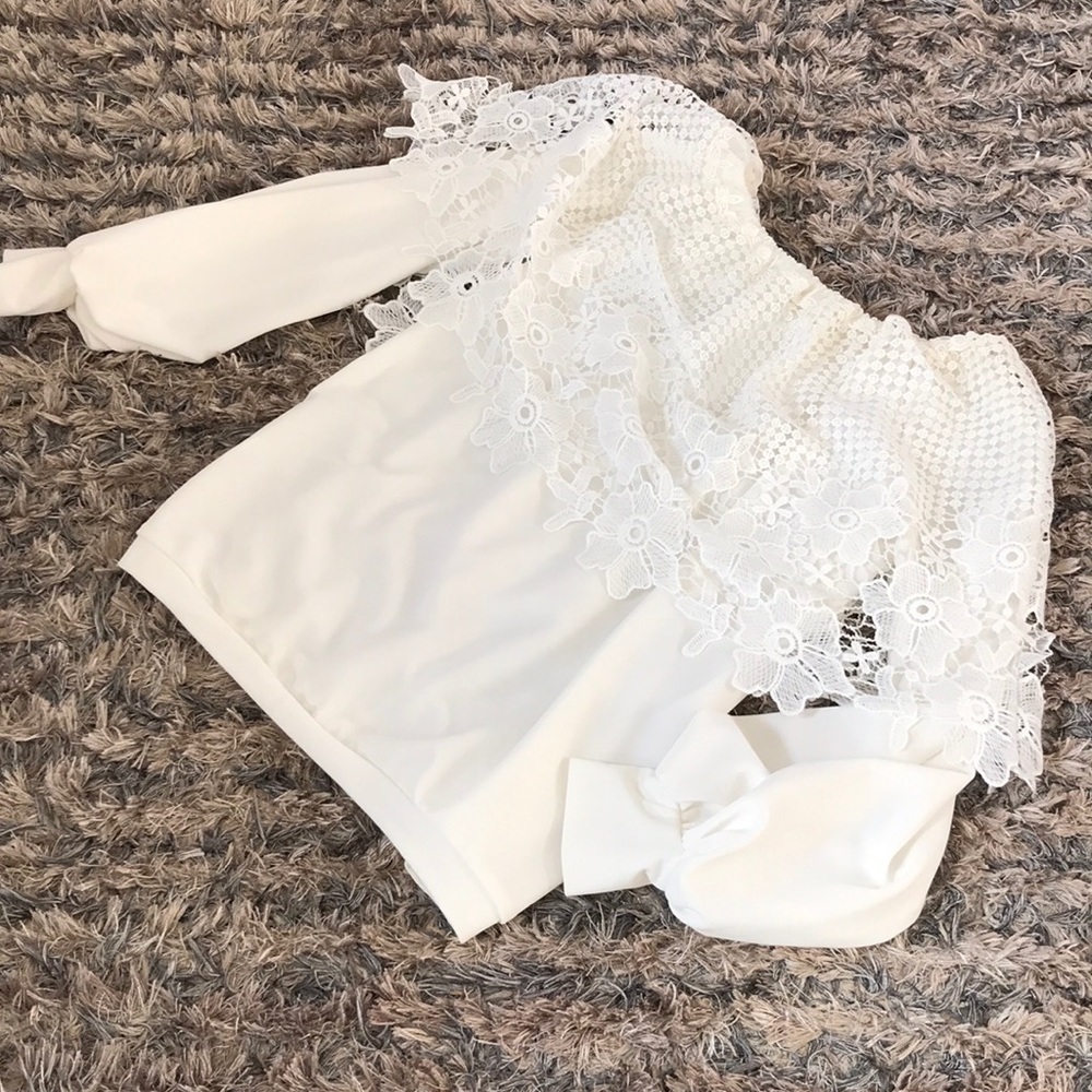2nd Flower Off Shoulder White Floral Lace Layered Long-Sleeve Top Size S - Picture 5 of 7